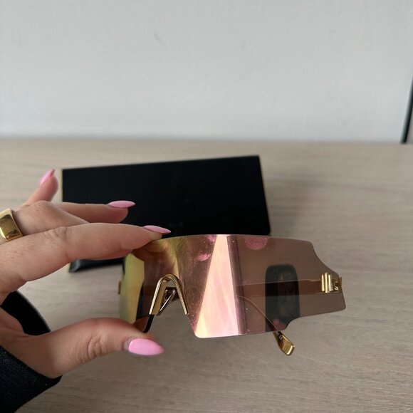 NWOT Fendi FF 0440/S Mirror Gold Sunglasses Rimless Frame Shield Shape - Picture 4 of 14